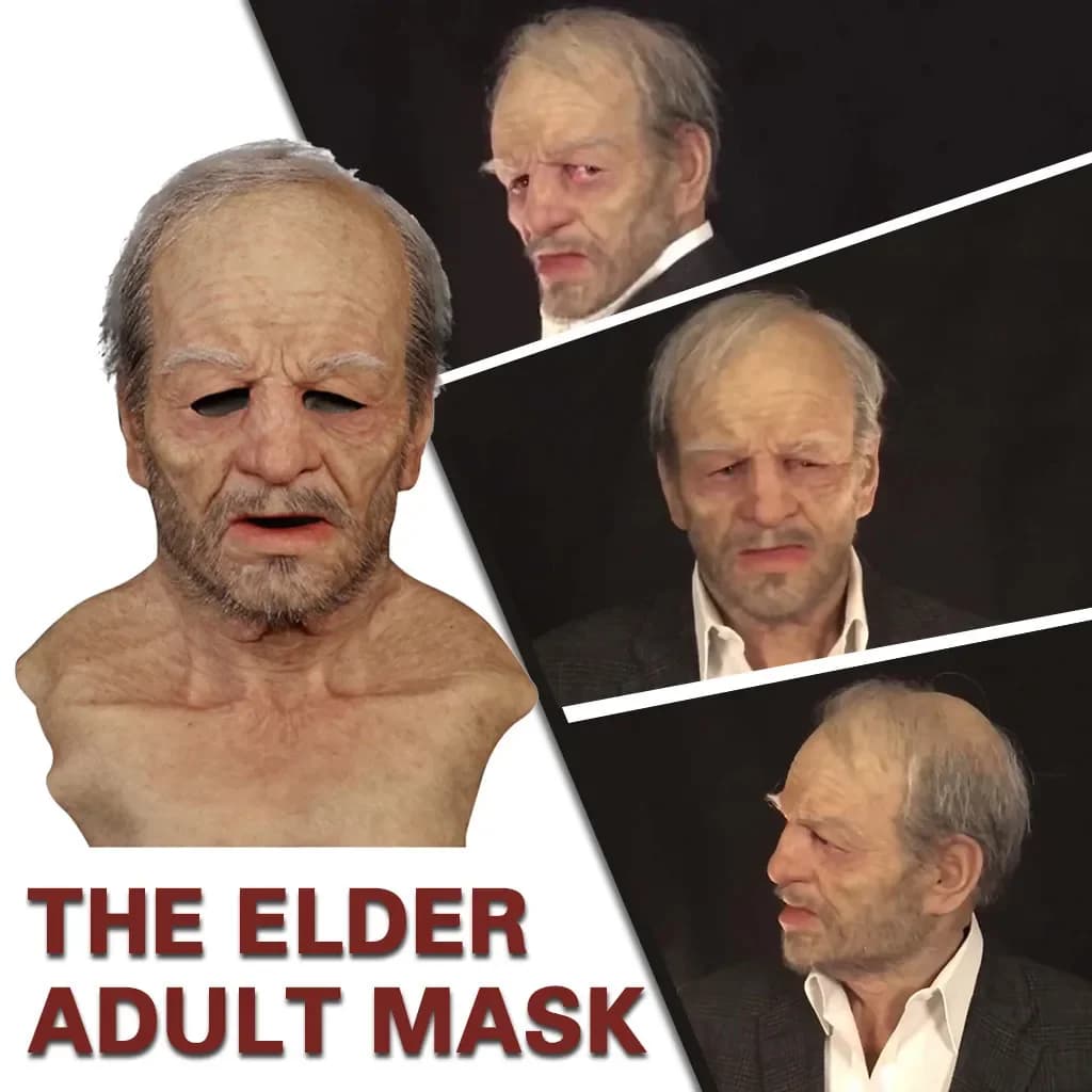 Funny Silicone Party Mask Elderly Man Wrinkle Full Head Grandpa Devil Costume