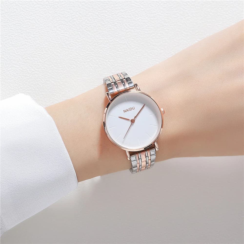 quartz woman watch with simple and fashionable steel strap