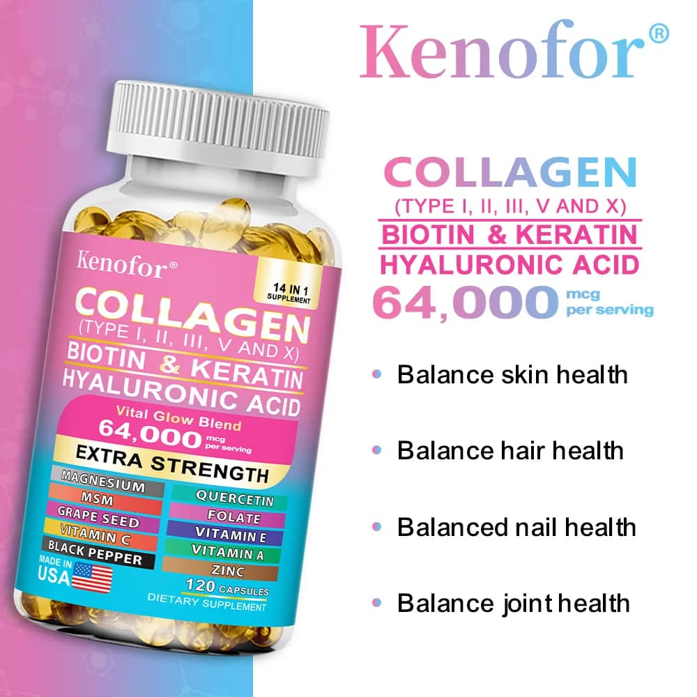 Capsule multi collagene - Tipi I, II, III, V & X Biotina Cheratina Acido ialuronico MSM Zinco Magnesio, Pelliccia e Unghie Vitamine