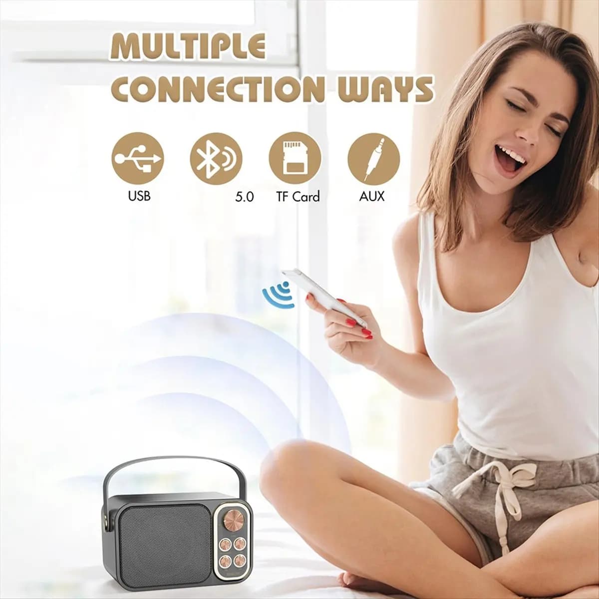 A26Z Portable Karaoke Machine with RGB LED Lights Wireless Microphones HIFI Stereo Surround Voice Effects for Parties