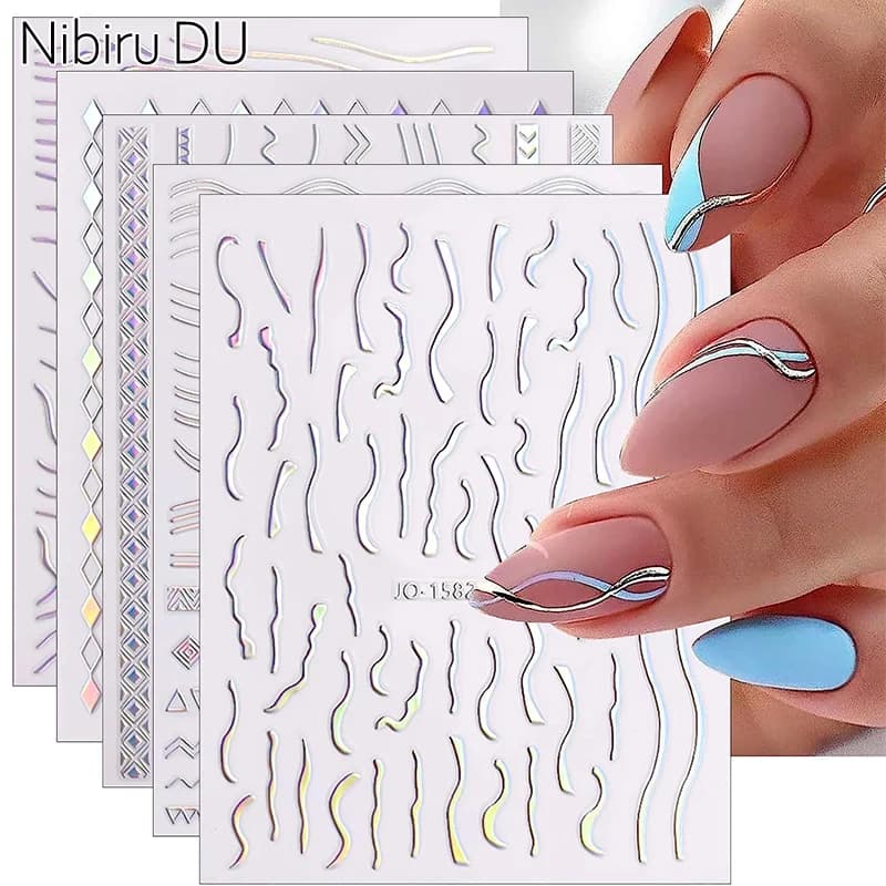12 pcs/set Line Nail Stickers 3D Metallic Mirror Straight Line Manicure Design DIY Gel Polish decal holographic decoration nails