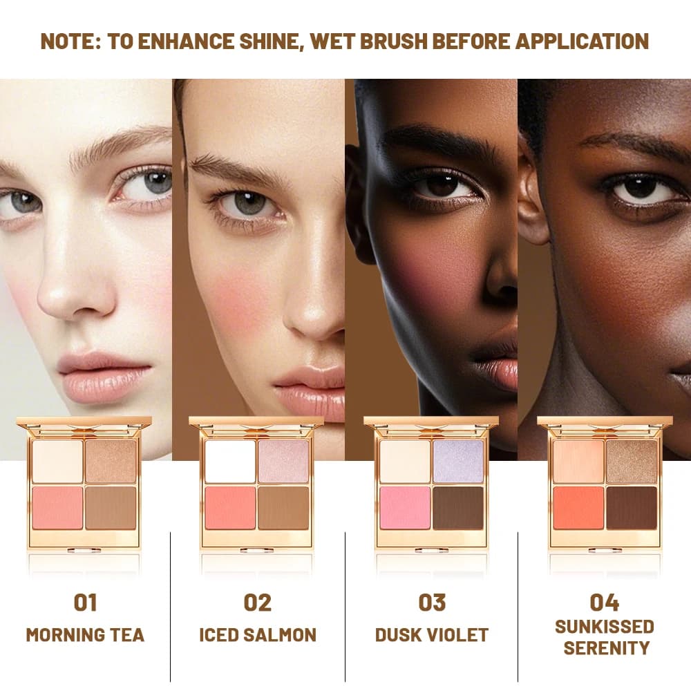Palette di ombretti 4 in 1 Matte Shimmer - Trucco viso multiuso per il contorno Evidenziando il fard, tra sfumabile ad alto pigmento