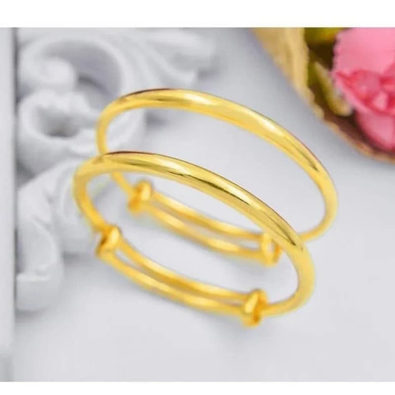 Gold Plated Small Bangles for Kids Girls Rain Star Smooth Bracelets Size Adjustable Babies Jewelry Accessories