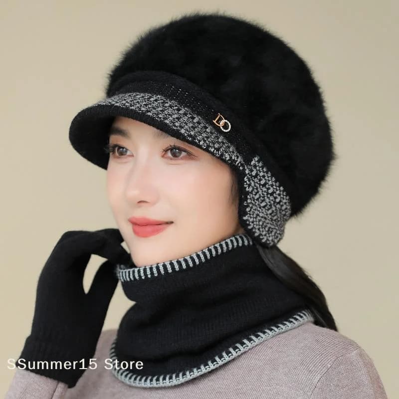 【R】Cappello caldo antivento autunnale e invernale, semplice berretto foderato in pelliccia sintetica per donna, cappello lavorato a maglia casual in misto pelliccia di coniglio, regalo per la mamma