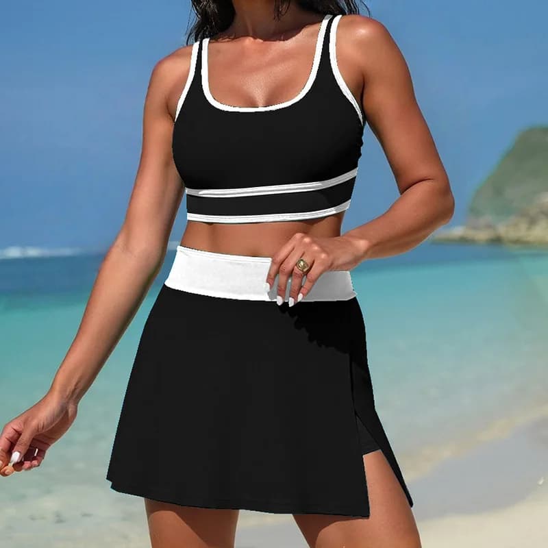 2026 Sporty Swimsuit Women Two Pieces High Waist Beach Dress Solid Swimwear Female Bathers Bathing Swimming Swim Suit Beachwear