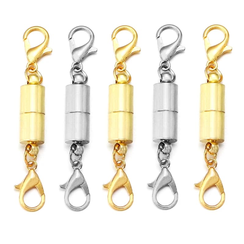 5pcs/lot Metal Cylinder Magnetic Clasp With Double Lobster Clasps End Clasp Connectors For DIY Bracelet Necklace Jewelry Making