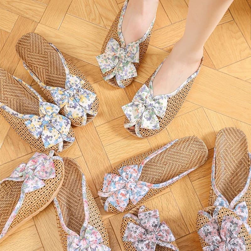 Rattan Grass Woven Slippers Home Summer Women's Home Linen Indoor Non-Slip Floor Cool Women's Wooden Floor Shoes