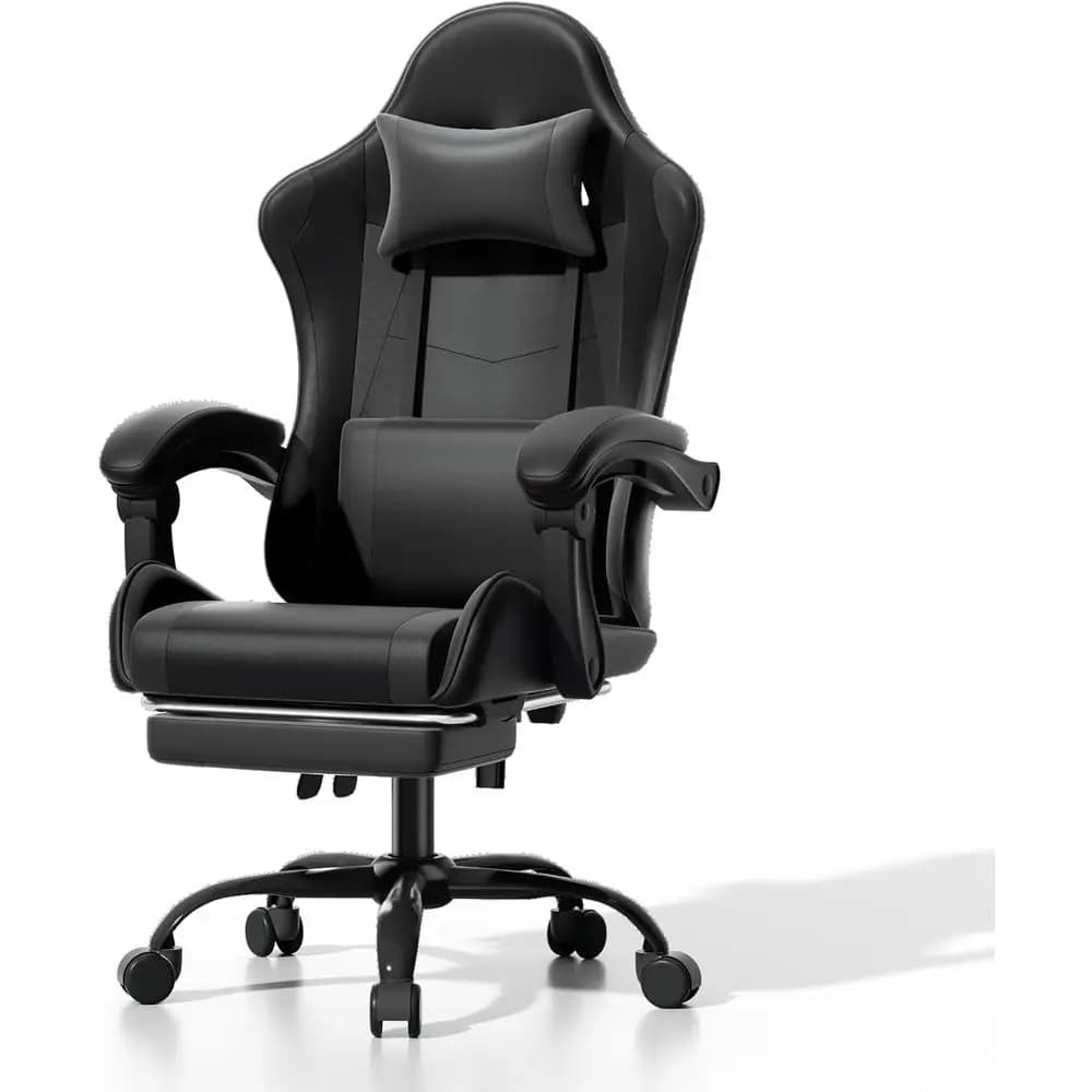 Sedia da Gaming Ergonomica Girevole con Supporto Lombare e Regolazione dell'Altezza per Adulti in Fibra di Carbonio Nera