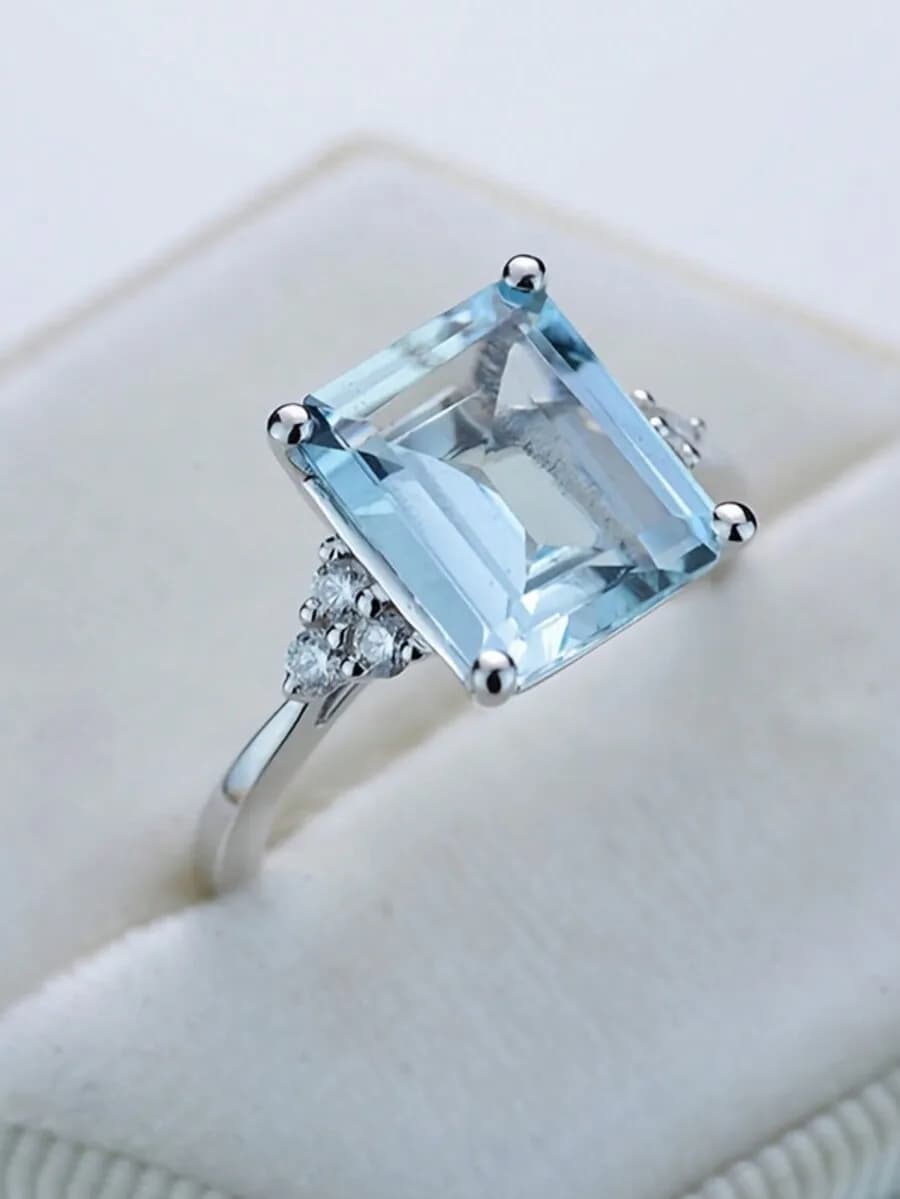 Anello alla moda con zirconi blu chiaro per donne e uomini, regalo di fidanzamento