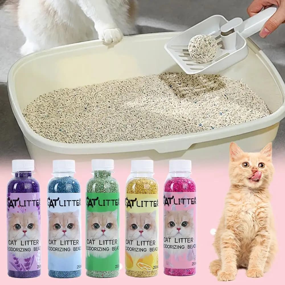 Bottiglia di Perline deodoranti per lettiera per gatti Deodorante per lettiera per gatti per animali domestici Rimozione di odori a lunga durata Profumo fresco per la casa Mantieni la vita