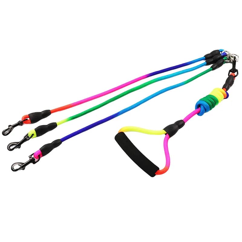 Arcobaleno A Due Tre quattro cani Guinzaglio di Nylon Staccabile Pet Piombo manico in schiuma 1 guinzaglio per 2 o 3 o 4 cani rotonda Corda della Trazione del cane