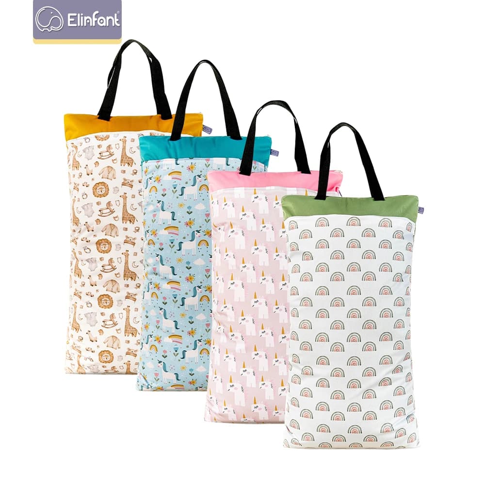 Elinfant 40*70 cm large wet/dry bucket bag for laundry cloth diapers with two zipper waterproof diaper bag baby diaper package