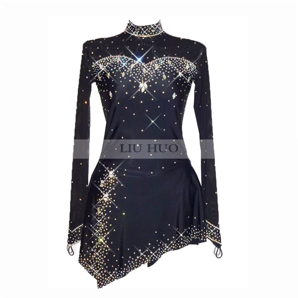 LIUHUO Donna Ragazza Prestazioni per adulti Balletto Roller Costume Concorso Body Gonna Pattinaggio di figura sul ghiaccio Vestito Adolescenti Danza nera