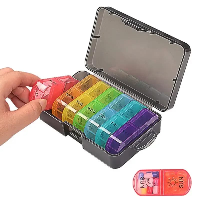 Portapillole settimanale in colori arcobaleno Custodia da viaggio portatile Farmaci Integratori di vitamine Scomparti grandi per medicinali di vitamine