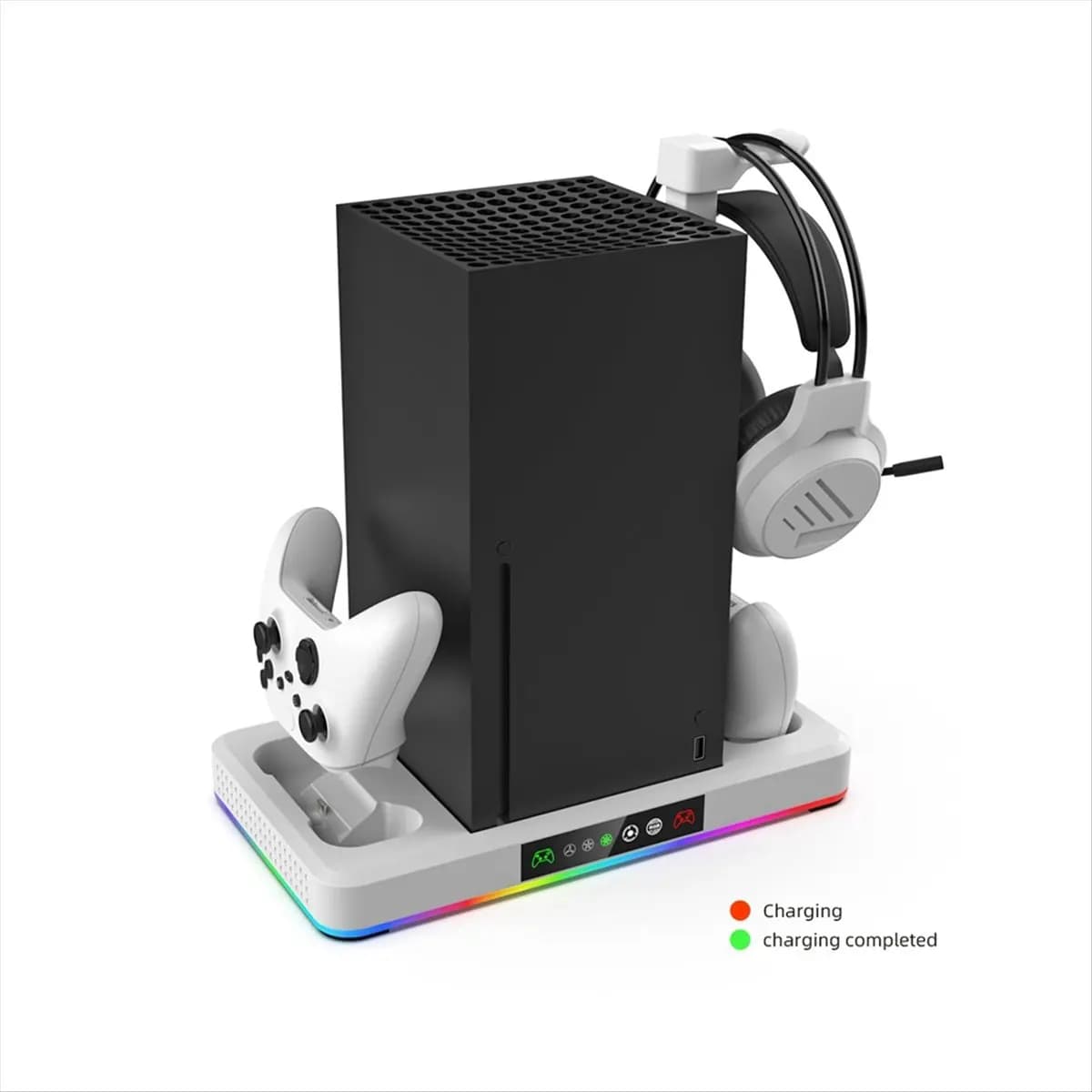 Stazione di ricarica doppia con supporto verticale di raffreddamento e ventola di raffreddamento con luce RGB per Xbox Series X S A