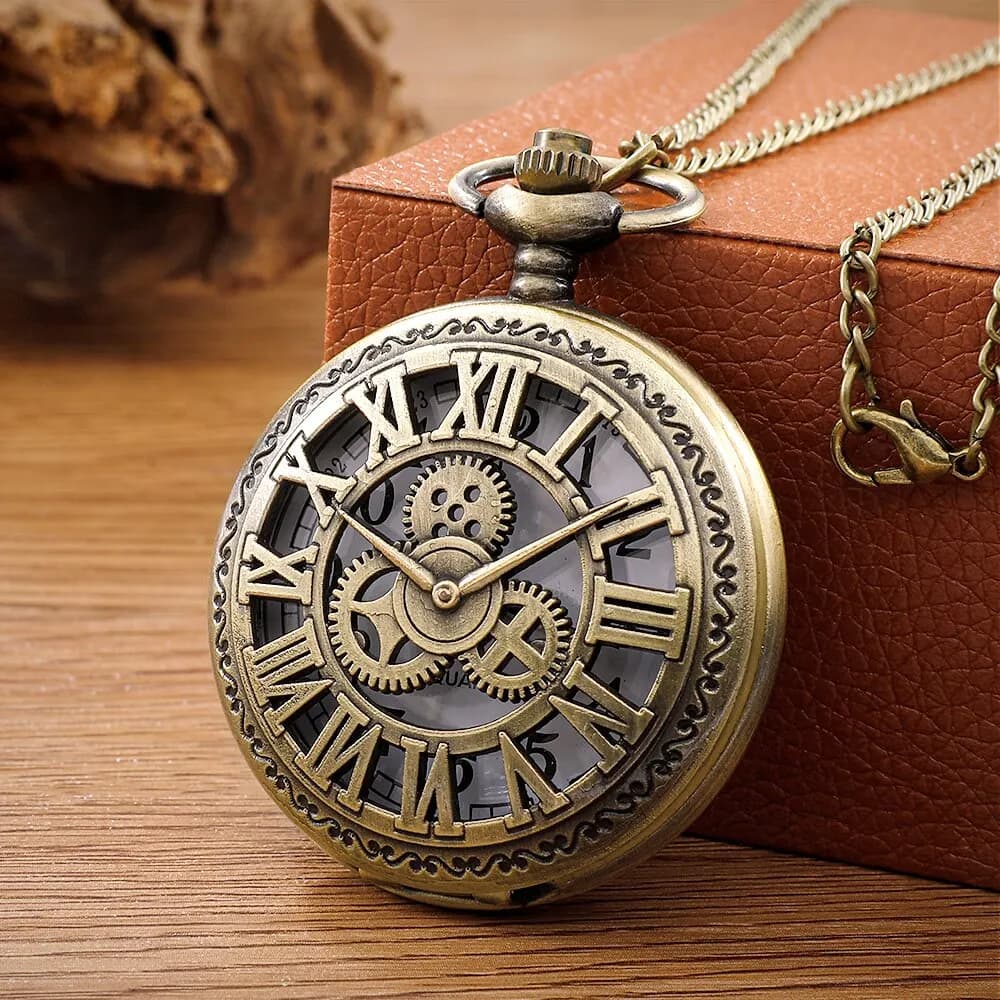 Antico Steampunk Vintage numeri romani orologio da tasca al quarzo cassa in bronzo collana ciondolo orologio catena uomo donna