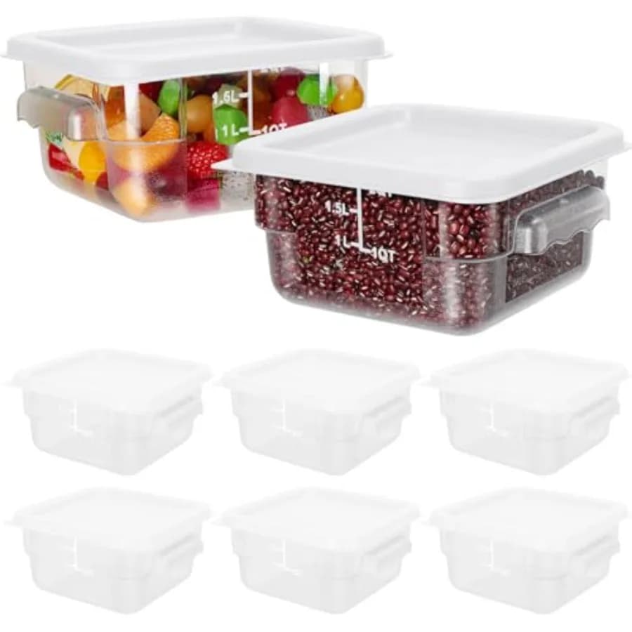 Set di 8 Contenitori per Alimenti da 2 Quarti con Coperchi, Contenitori Quadrati Trasparenti in Policarbonato per Marinatura, Secchiello per Impasto con Coperchio