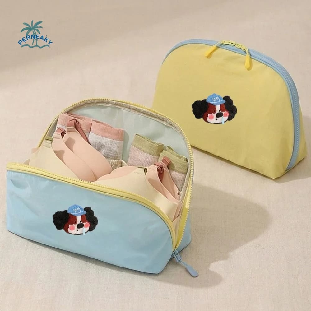 Cartoon Underwear Storage Bag Large Capacity Waterproof Bra Storage Bag with Zipper Lightweight Underwear Packing Cube