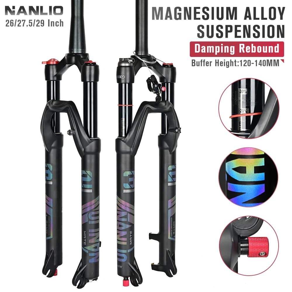 Shock Absorbed Fork for Bike Nanlio 140mm Travel 26/27.5/29 inch damping regulation rebound ultralight fork for oil and aluminum alloy gas