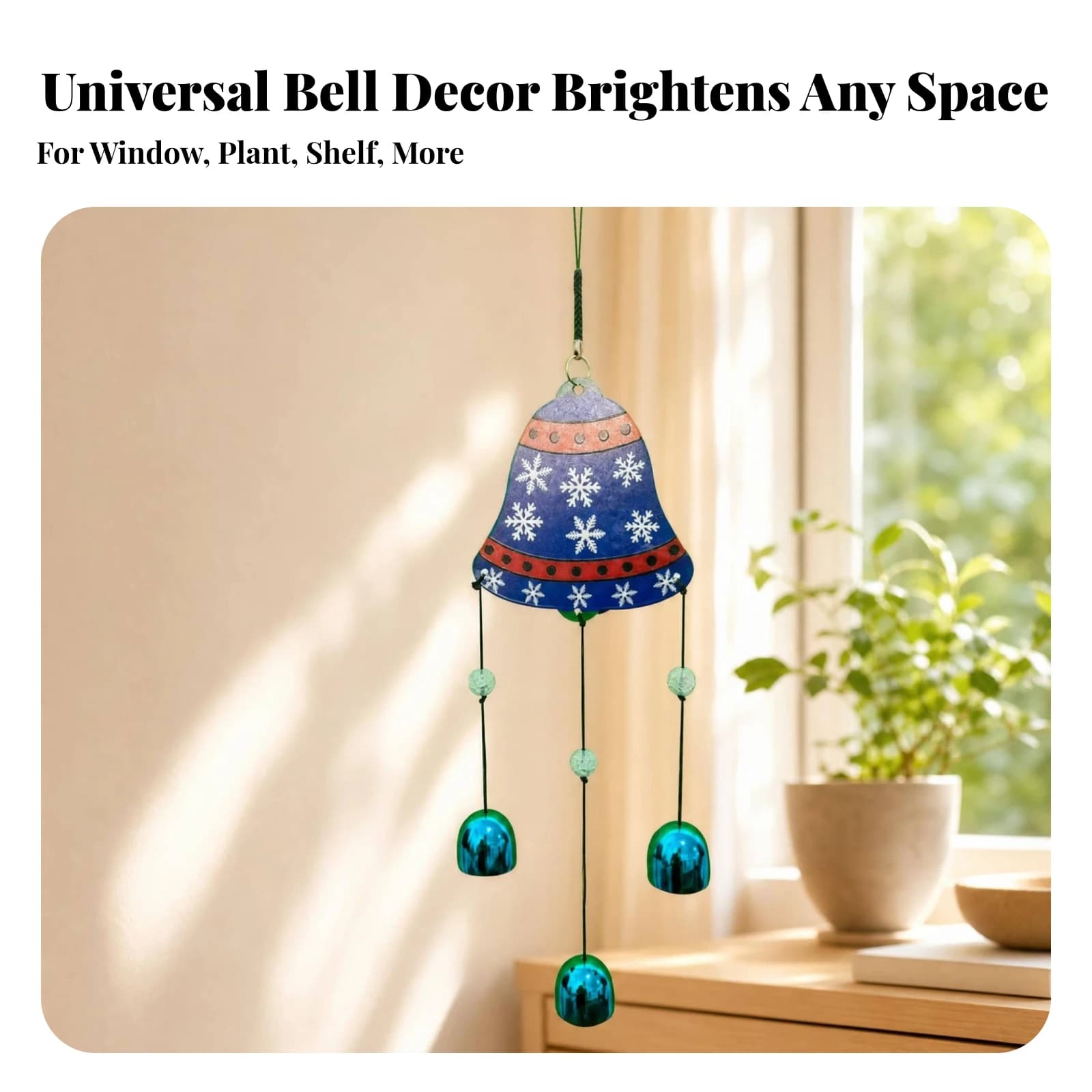 Hanging Wind Chime Ornament Snowflake Pattern Metal Wind Chime Home Decor Blue Finish Red Accent Bands