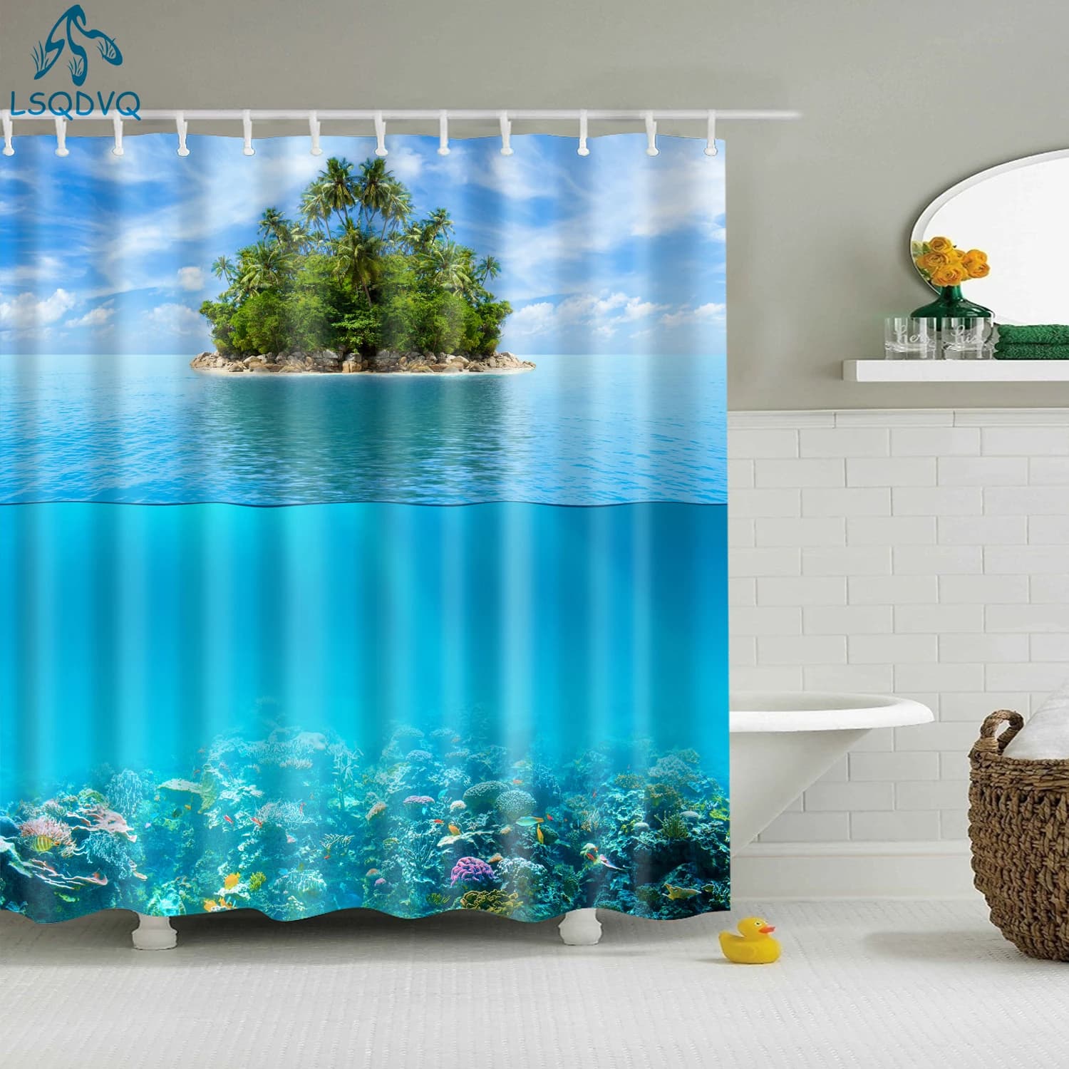 Mare mare spiaggia onda di mare albero di cocco tende da doccia tenda da bagno tenda da bagno in poliestere impermeabile con ganci