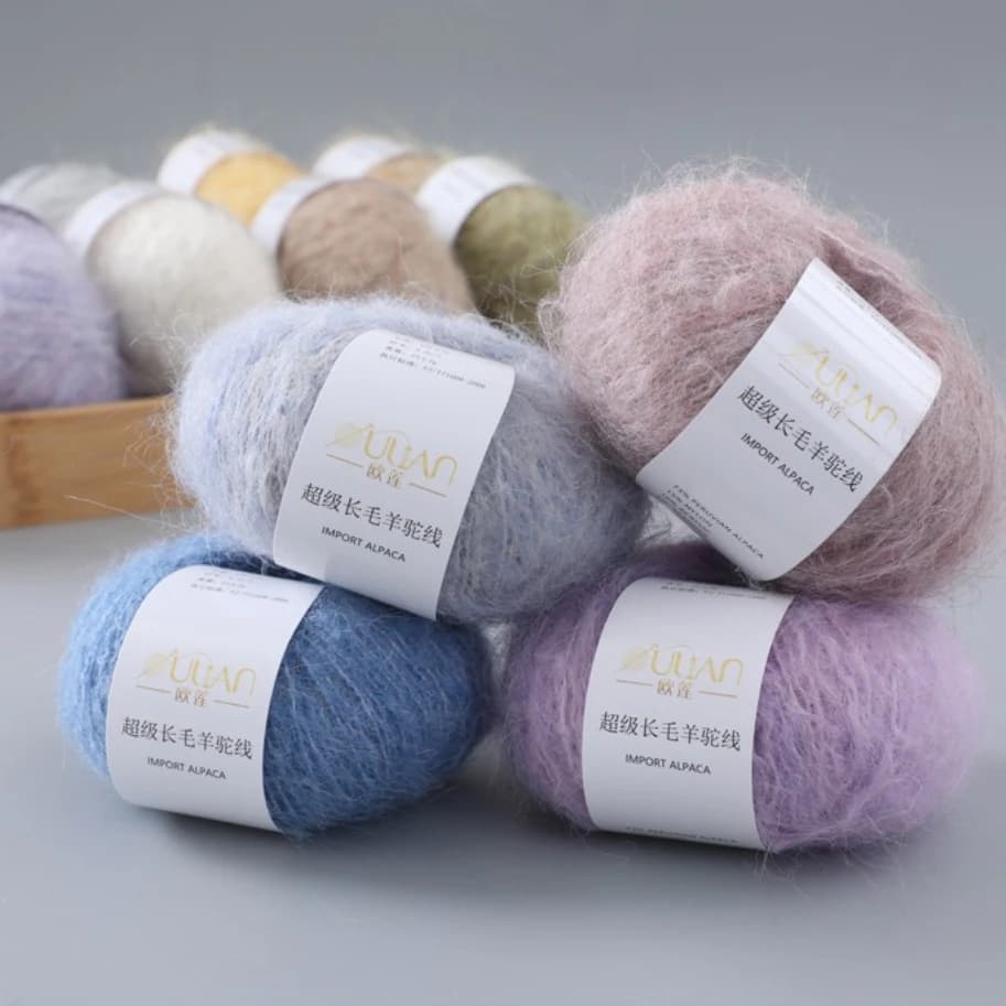 50 g 2 palline di alpaca Filato di alpaca a pelo lungo, filato di velluto lavorato a mano a 3 fili di medio spessore