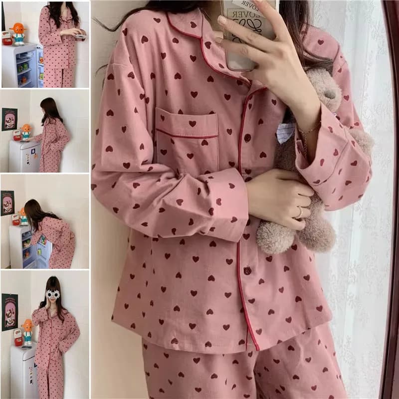 Indumenti da notte sexy di grandi dimensioni Indumenti da notte da donna Cardigan autunnale e invernale Abbigliamento da casa Pigiama di seta scolastico a maniche lunghe con cuore di pesca