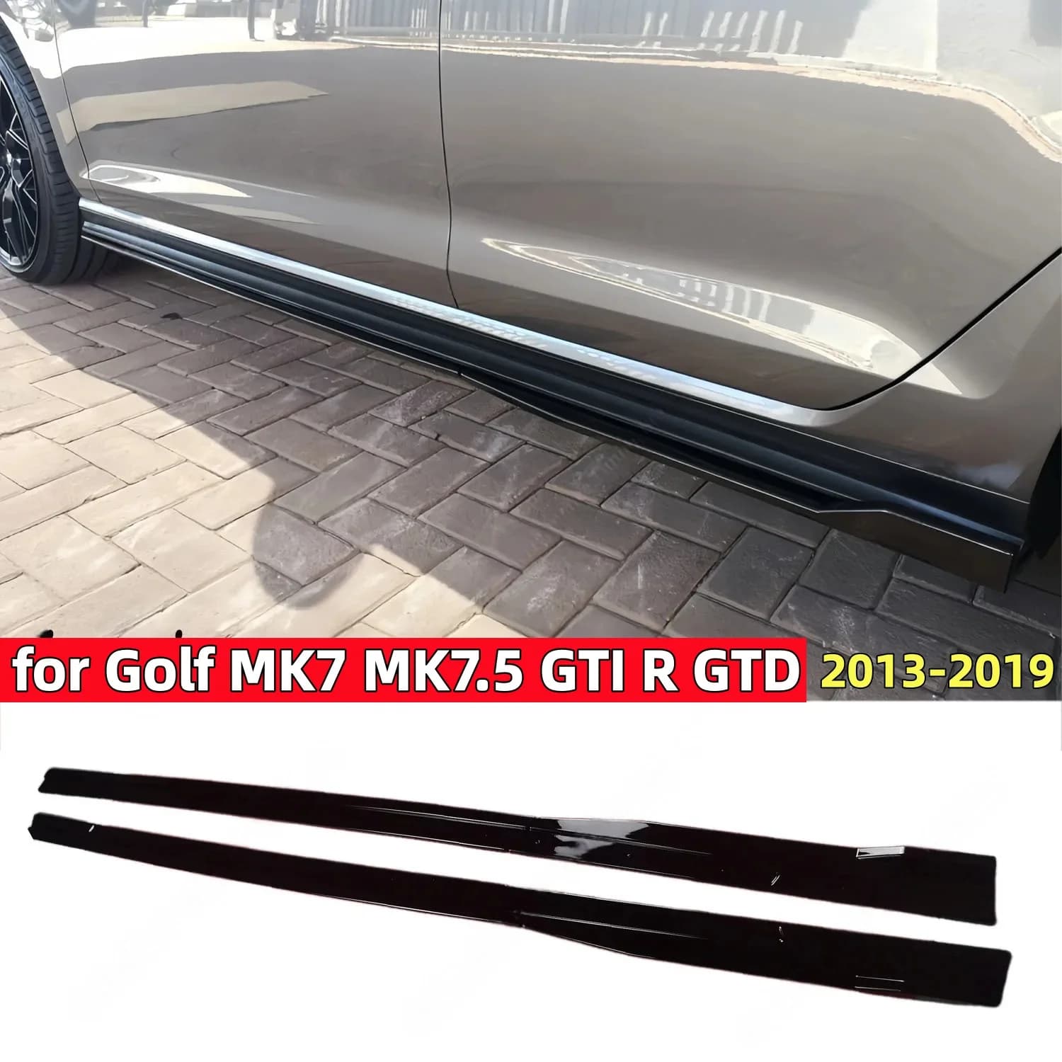 Per VW Golf MK7 MK7.5 GTI GTD R 2013-2019 Gloss Nero Minigonne Laterali Estensione Paraurti Laterale Splitter Lip Diffusore Spoiler Bodykits