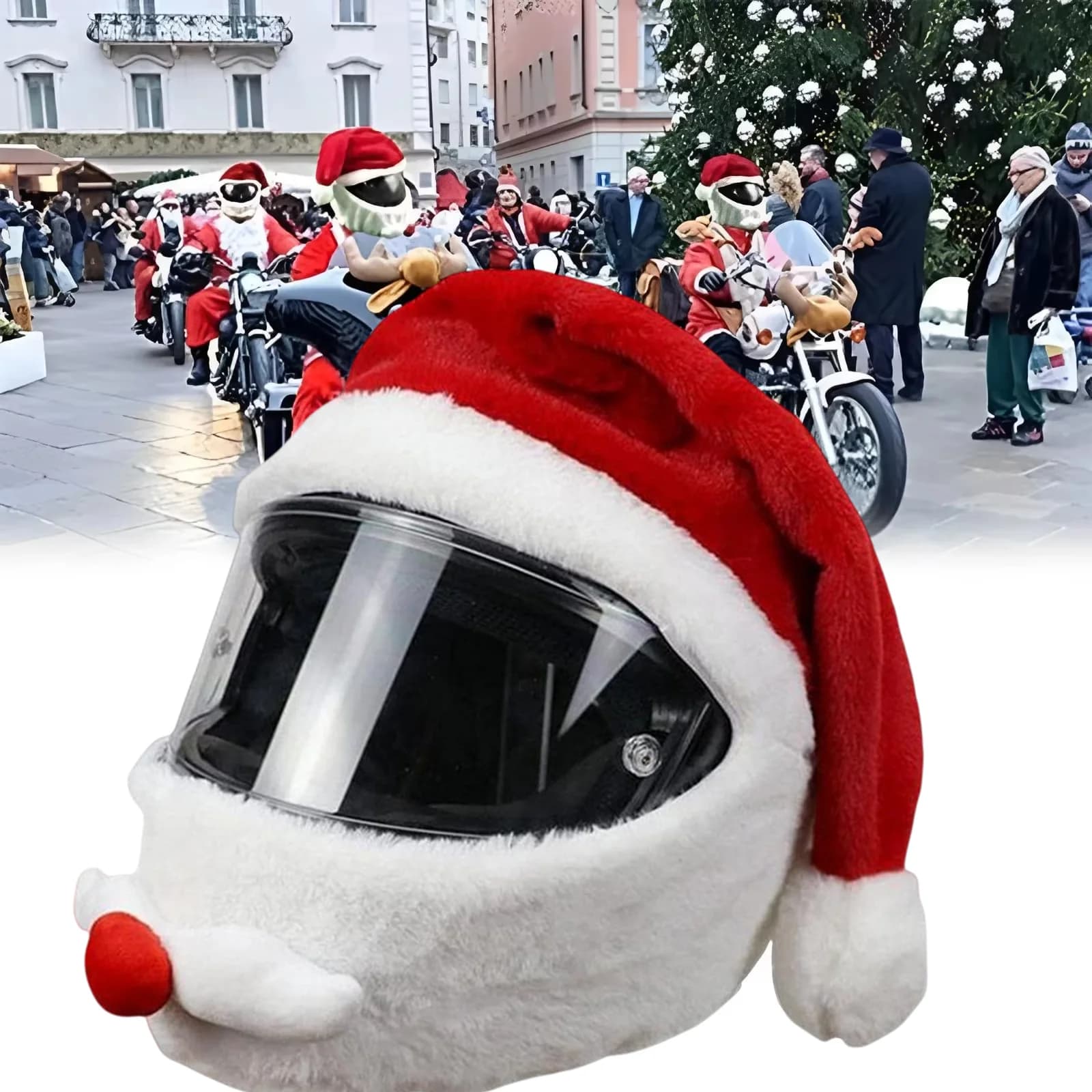 Nuovo casco da motociclista caldo personalizzato per Natale e Halloween, cappello da Babbo Natale, cappuccio in peluche, accessorio da equitazione