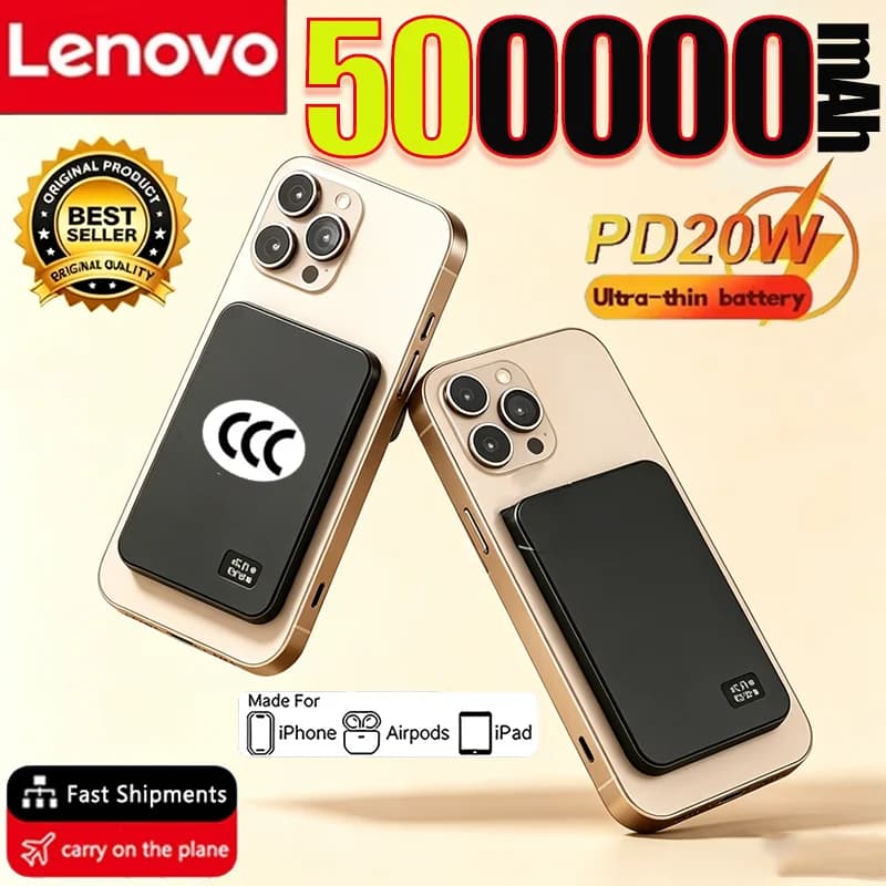 Lenovo 500000mAh PD22.5W Magnetic Power Bank Fast Charging Wireless External Battery For Magsafe For Xiaomi iPhone 2027NEW