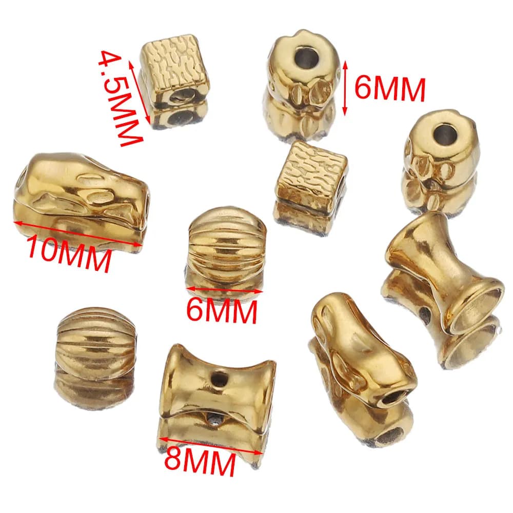 10 pcs detaching beads with irregular square pendants stainless steel PVD gold plated metal beads necklace bracelet jewelry creation wholesale