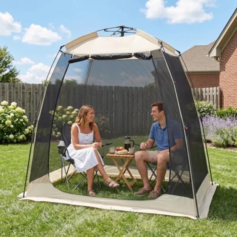 Ceiling tent with carrying bag, outdoor mosquito tent for patio, garden, courtyard, terrace, white and silver sunbed