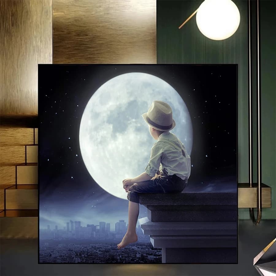 5D Diamond Embroidery Picture Kit New The Moon and the Boy Diamond Painting Mosaic Cross Stitch Adult Decoration Gift