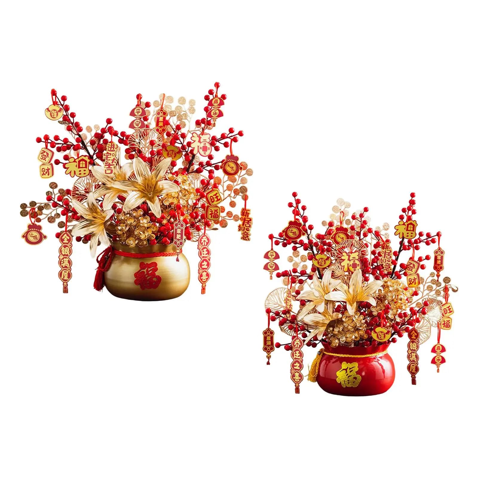 Chinese New Year Decoration Blessing Bucket Ornament Artificial Flowers Bonsai for Holiday Home Garden Kitchen Family Friends