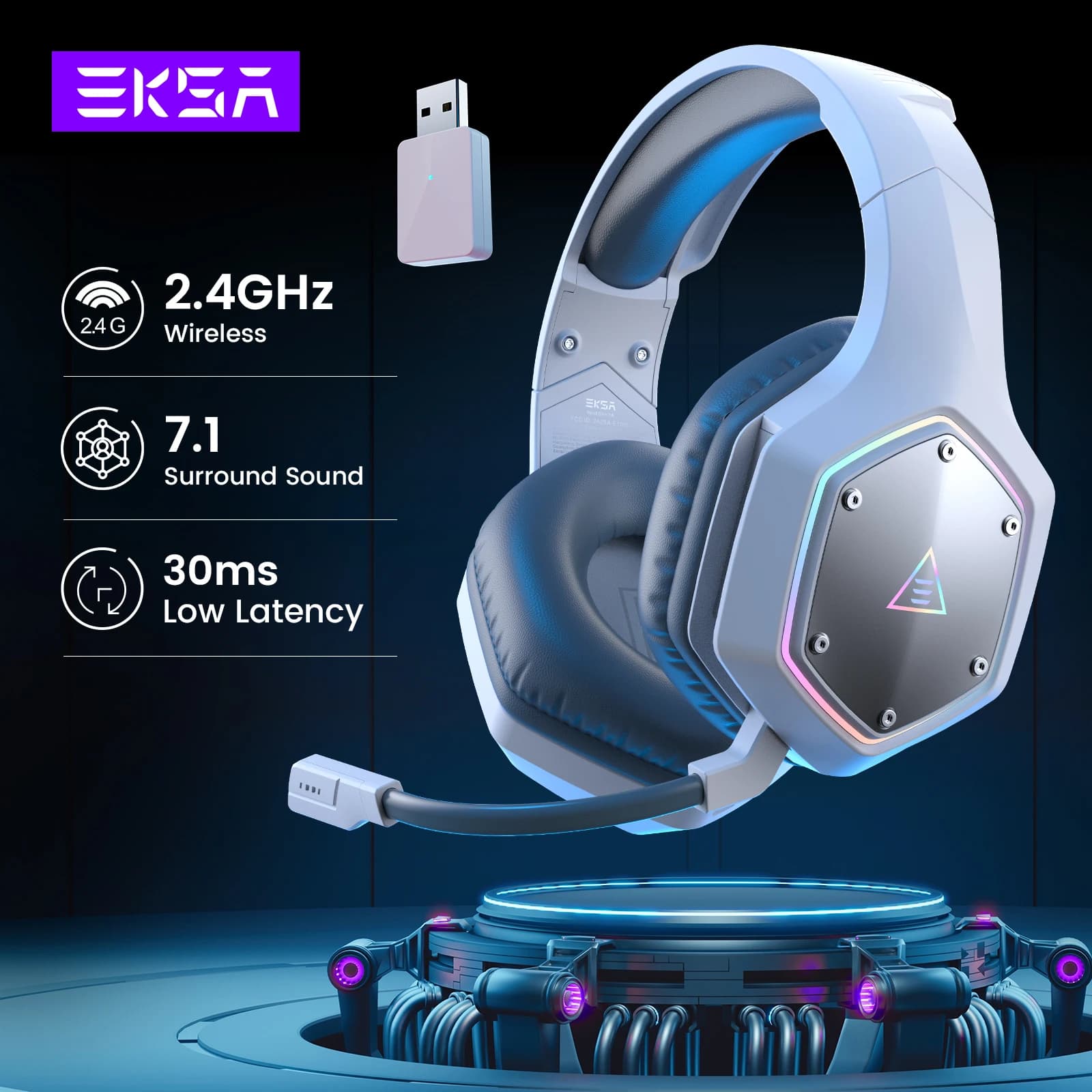 EKSA E1000 WT 2.4G cuffie da gioco Wireless a bassa latenza per PC/PS4/PS5/Xbox, cuffie cablate Gamer con microfono con cancellazione del rumore ENC