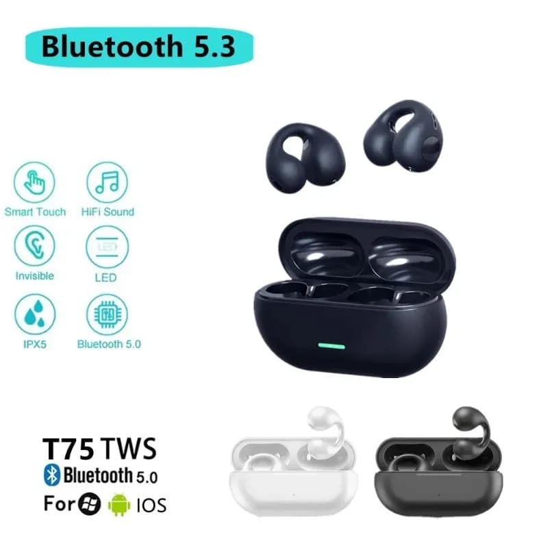 T75 Bluetooth 5.3 bony headphones Wireless Clip Ear Music Noise cancelling HD Call sport Gaming headset