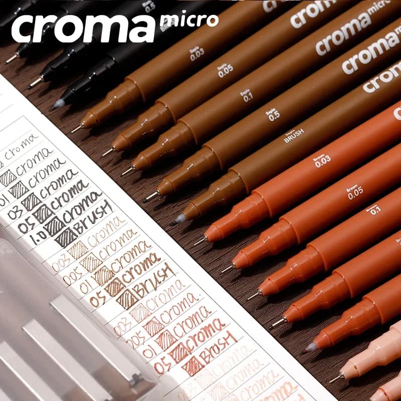 Croma Micro Fineliner Art Calligraphy Pens set for Artist Drawing Supplies, Waterproof Ink for Sketching Art Black/Brown/Skin