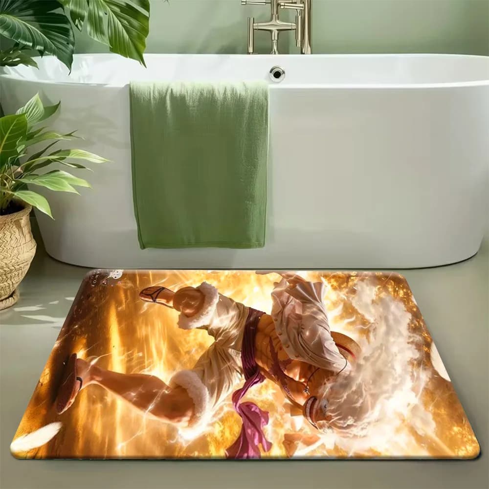 Tappetino da Bagno Antiscivolo Assorbente con Scena Epica di Monkey D. Luffy Gear 5 Sun God Nika Golden Lightning dell'Anime One Piece, Iconico Pirata K