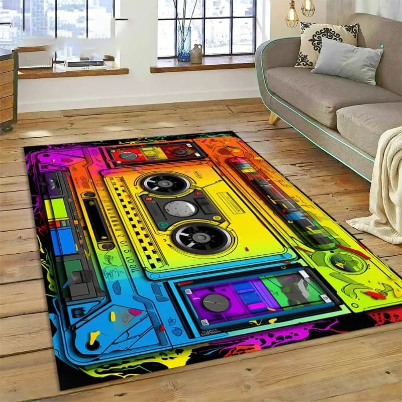 Tappeto per cassetta musicale 3D Registratore retrò Strumento CD Tappeto per camera da letto Soggiorno Divano di casa Decorazione Tappetino per bambini