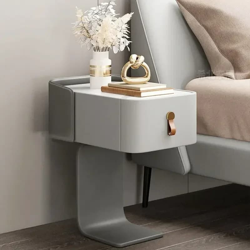 Comodini Moderni in Legno Massello, Mini Tavolini da Notte Intelligenti e Stretti con Luce a Induzione e Serratura a Impronta Digitale, Mobili per Camera da Letto