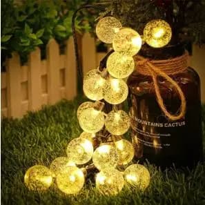 Luci a Corda Solari a LED con Sfere di Cristallo, Luce Bianca Calda, per Esterni, Giardino, Patio, Cortile, Vialetti, Decorazioni per Feste, Luci Fatate Impermeabili