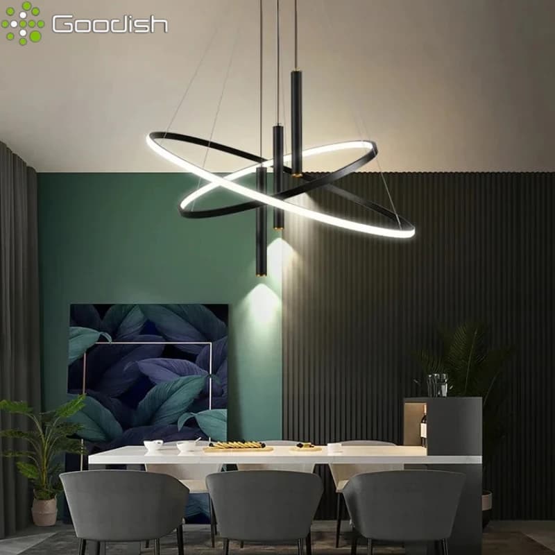 Lampade a sospensione a LED a forma di anello incrociato in stile nordico moderno di lusso Lampade creative d'arte per lampadari per la decorazione della casa del soggiorno