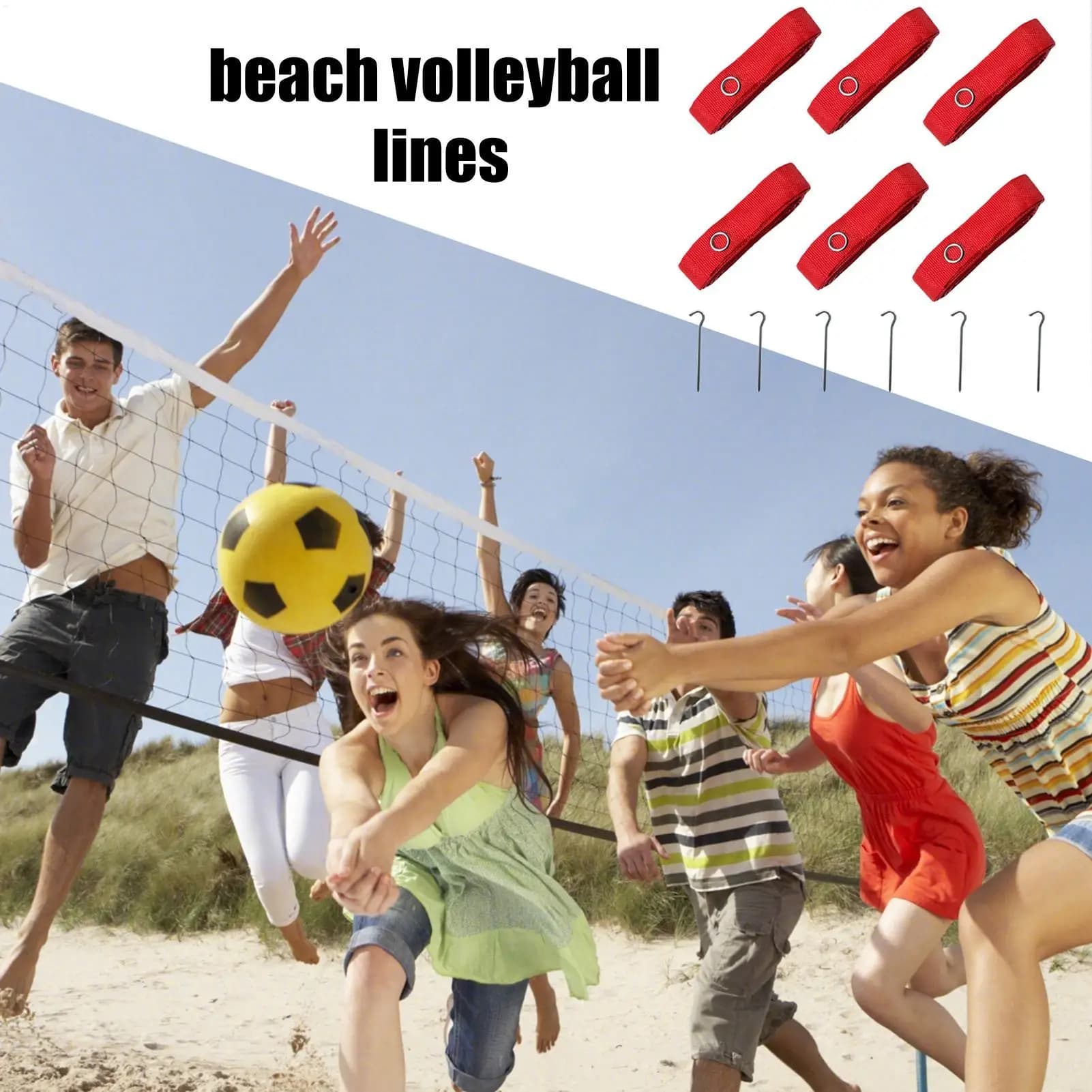 6x Beach Volleyball Lines Equipment Portable 8M Long Red Lines Marking Court Cords for Sand Training Beach Party Outdoor Sports