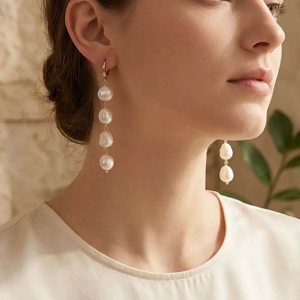 Natural Freshwater Pearl Drop Earrings for Women Big Baroque Pearl Pendulum Long Tassel Dangle Earrings Wedding Jewelry Elegant