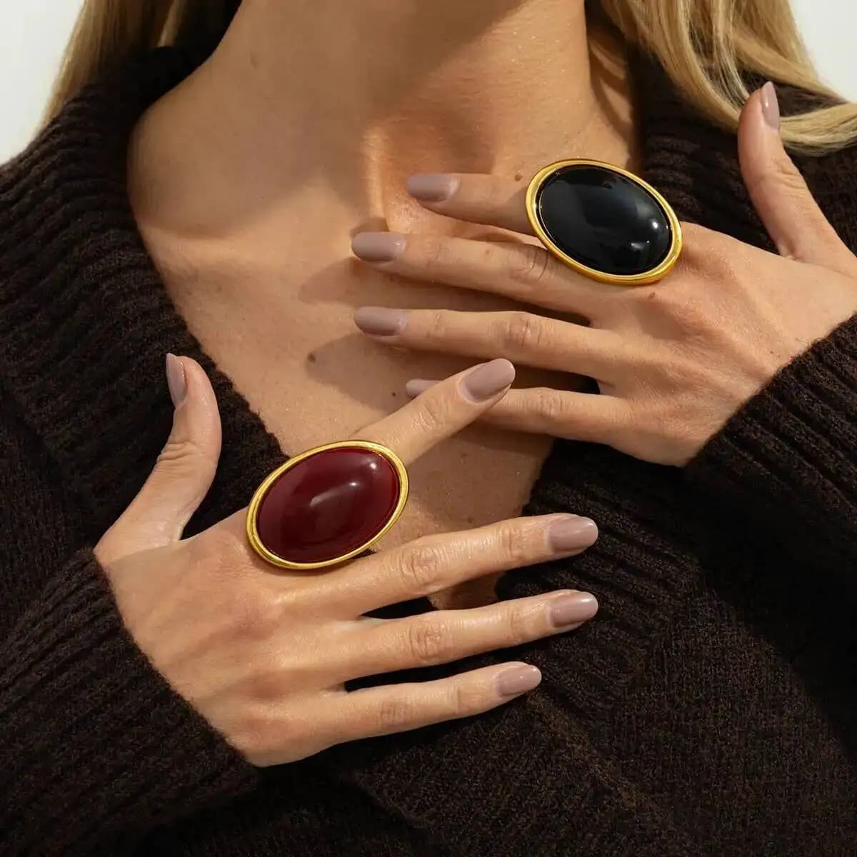 PuRui Anello da dito in resina con geometria ovale vintage elegante per le donne Accessori per ciondoli per banchetti classici creativi per feste Gioielli di moda