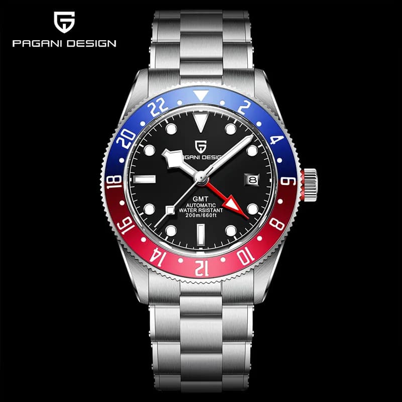 PAGANI DESIGN Top Brand GMT Orologio da uomo Lunetta luminosa Meccanico automatico Zaffiro 200M Impermeabile Sport Orologi in acciaio inossidabile