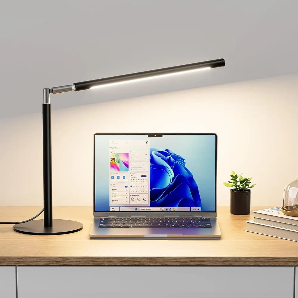 16 Inch Adjustable Metal LED Desk Lamp, 15W 1200 Lumens Bright Modern Tall Reading Light, Black Eye-Care Table Lamp for Home Office Study