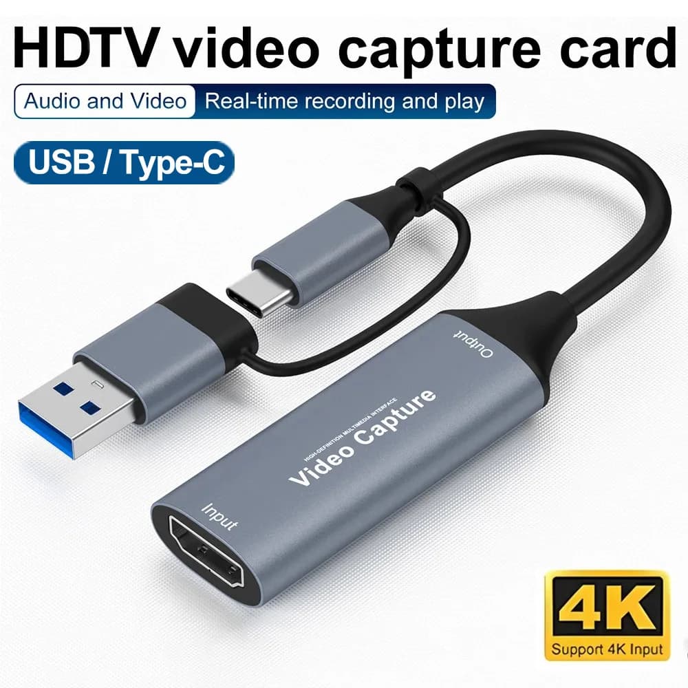 Video capture card HD 4K 2 in 1 from HDMI to USB/Type-C Video Grabber Record Box for PS4 Game DVD Camera Record Camera Live