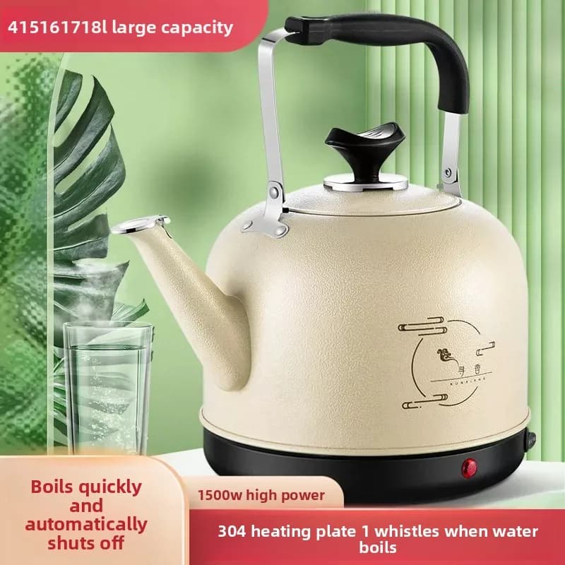 Household Large Capacity Stainless Steel Whistling Electric Kettle Automatic Old‑Style Hot Water Pot for Bath and Daily Drinking