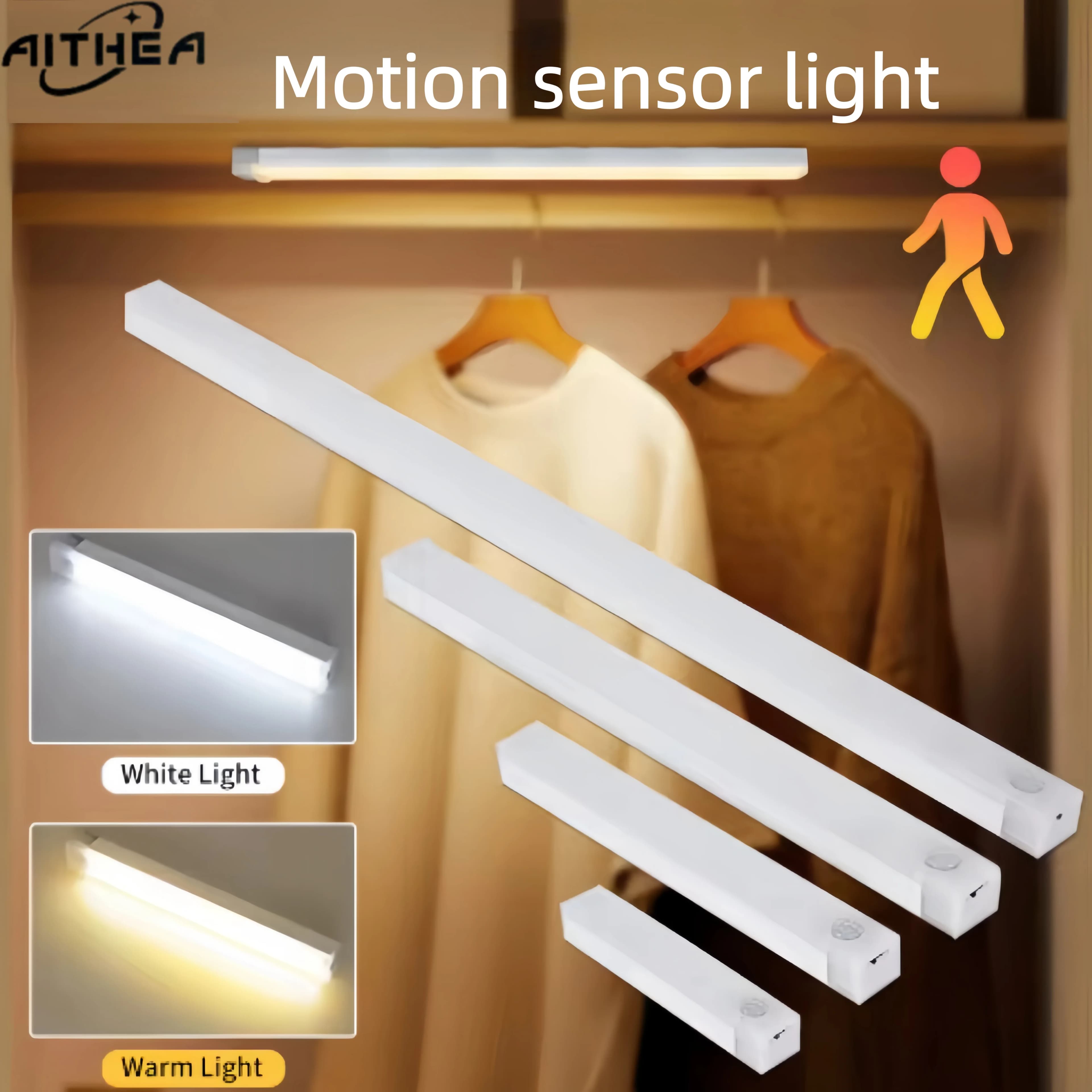 Lampada LED AITHEA con sensore di movimento, luce notturna wireless ricaricabile tramite USB-C, per armadi, guardaroba, scale e cucina